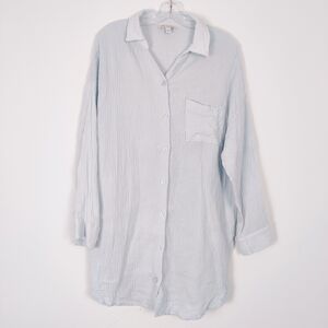 Lake & Dawn Women's 100% Cotton Light Blue Button Down Tunic Blouse Size Large